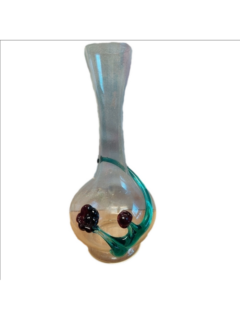Vintage* 70s Handmade Glass Bud Vase with Raised Glass Wrap Around
